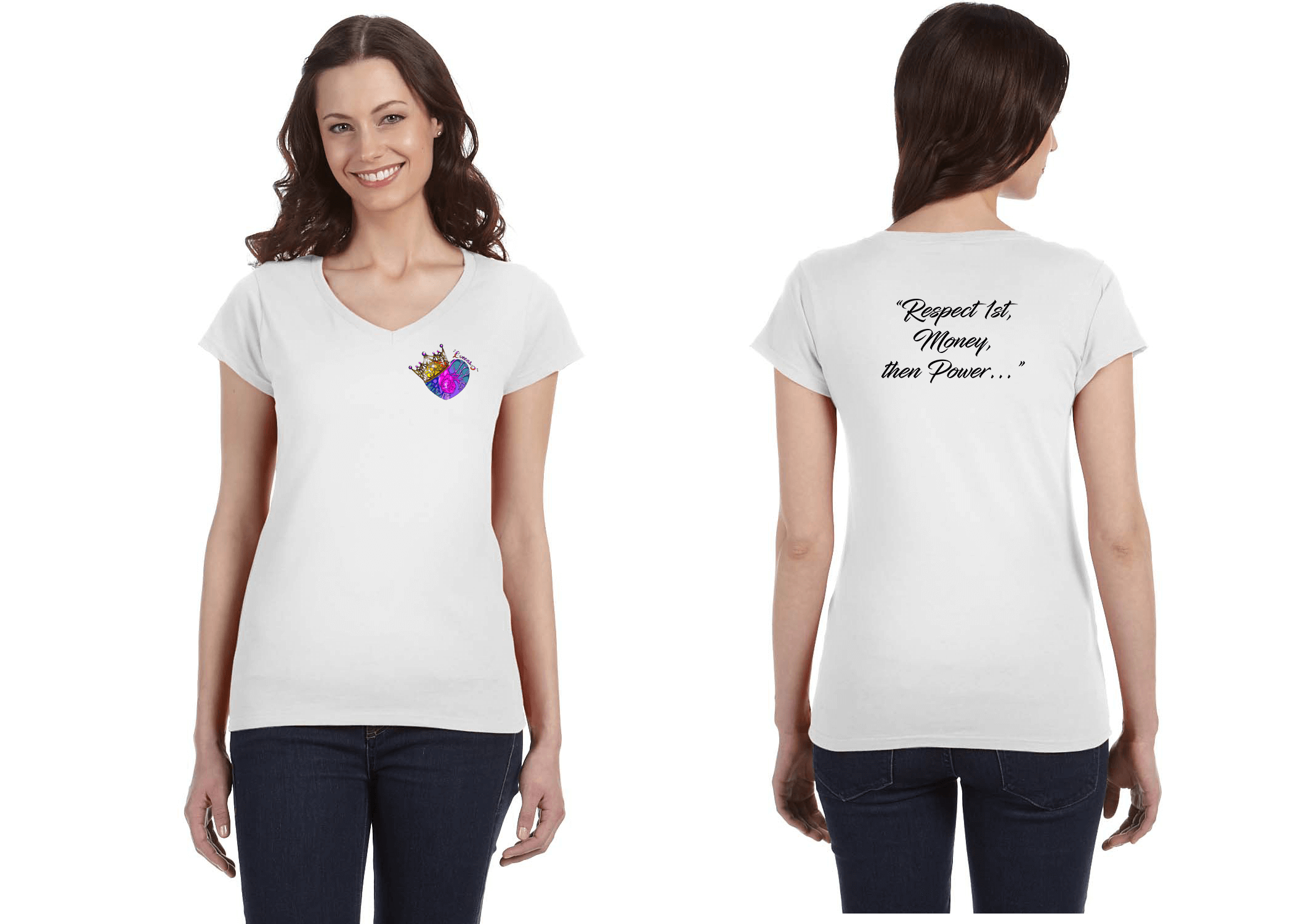 Featured Selection (Heart Of It All Nation) Women's Short Sleeve Embroidery V-Neck
