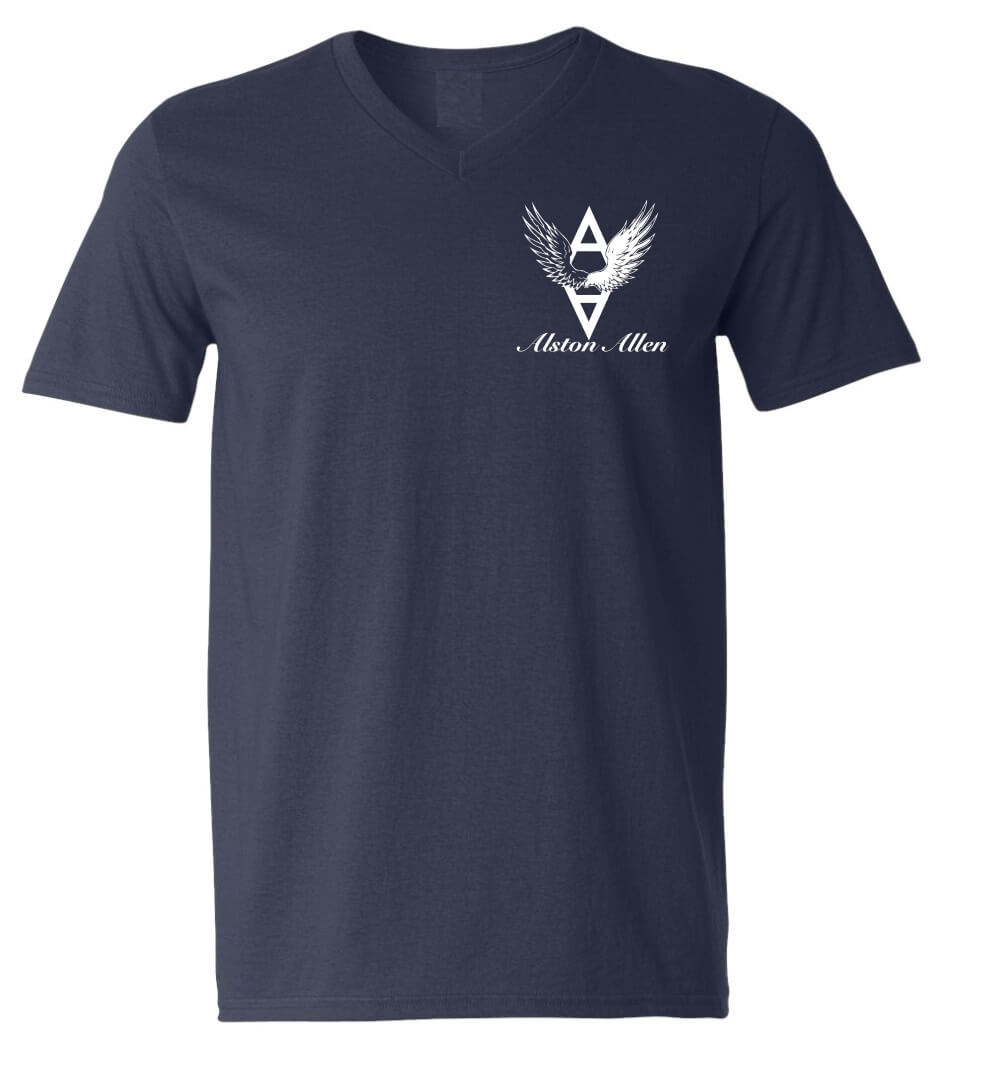 Short Sleeve (Navy Blue) V-Neck with Embroidery