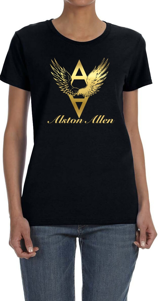 Alston Allen Women Short Sleeve Black T with Gold Logo